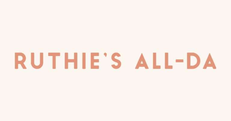 Arlington VA 34 Text "RUTHIE'S ALL-DA" in bold, orange letters on a light beige background.
