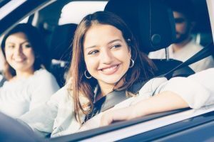 Girl is driving a car