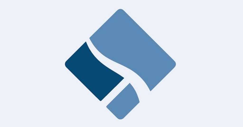 Arlington VA 44 Blue and navy abstract geometric shape resembling a diamond with a curved line through the center.