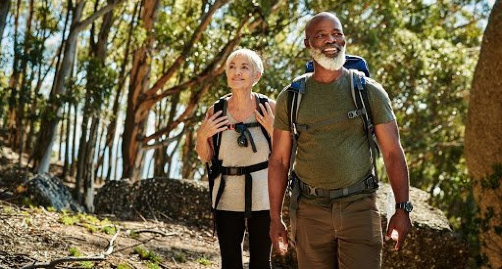 Shot of a senior couple in a Great Falls hiking spots together out in the mountains