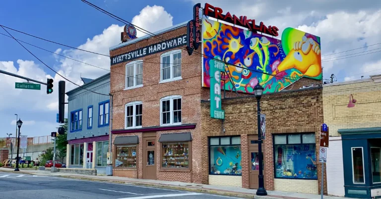 Scenic view of Hyattsville, Maryland, showcasing local buildings, parks, and streets.