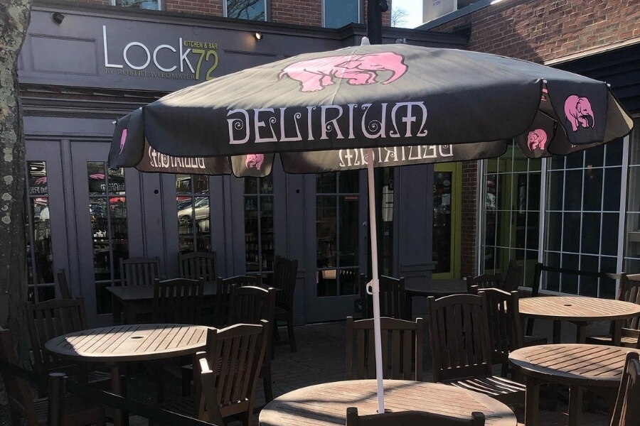 Sunny outdoor seating area of Lock 72 Restaurant