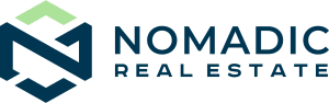 Nomadic Real Estate Logo with Blue Text